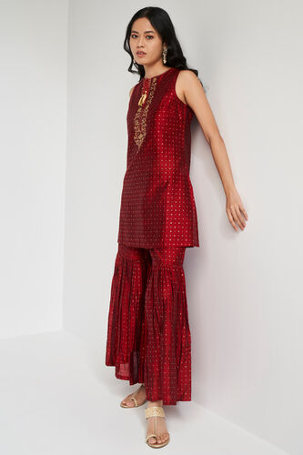 Maroon Foil Print Fit & Flare Suit, Maroon, image 3