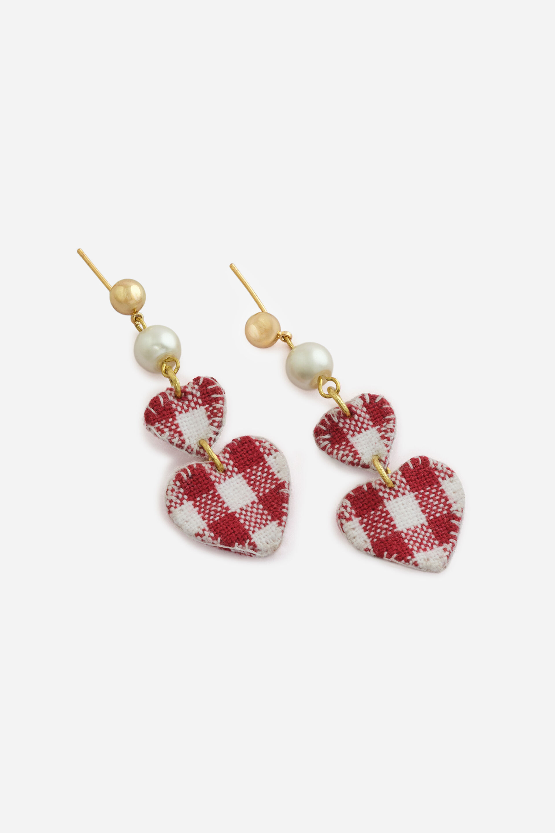 Red Checkered Heart Earrings, , image 2