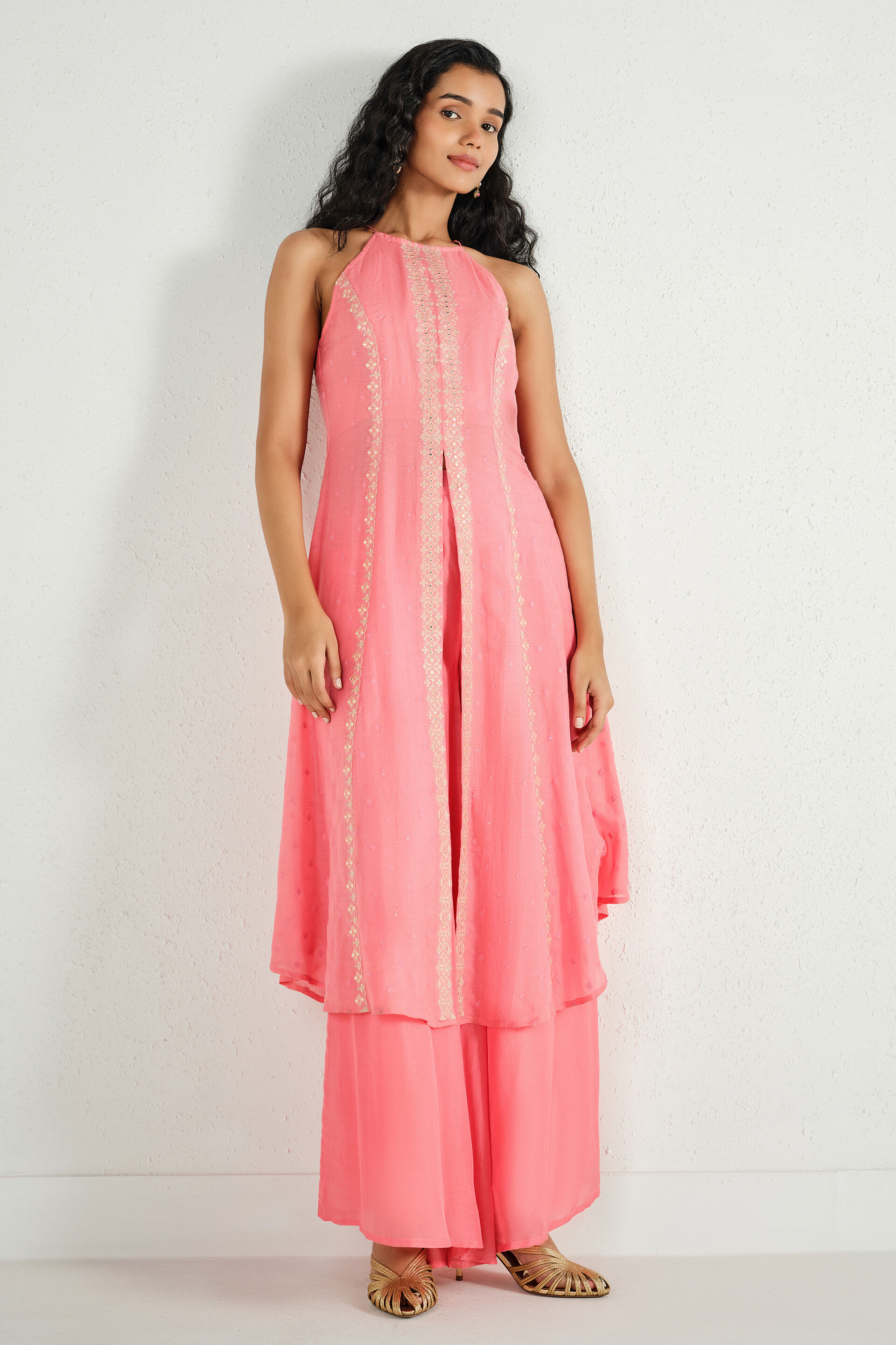 Light Coral Embroidered Kurta Set, Pink, image 4
