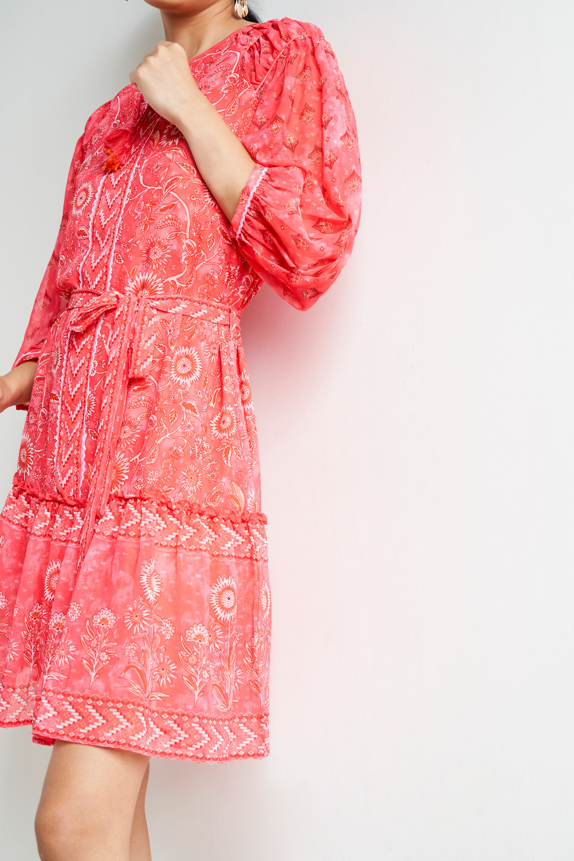 Pink Floral Tassel Fit And Flare Dress, Pink, image 5