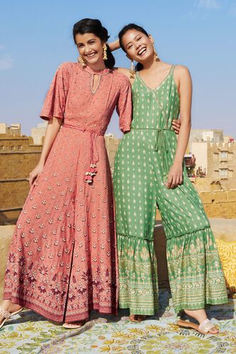 1 - Pink Floral Fit and Flare Maxi Jumpsuit, image 1