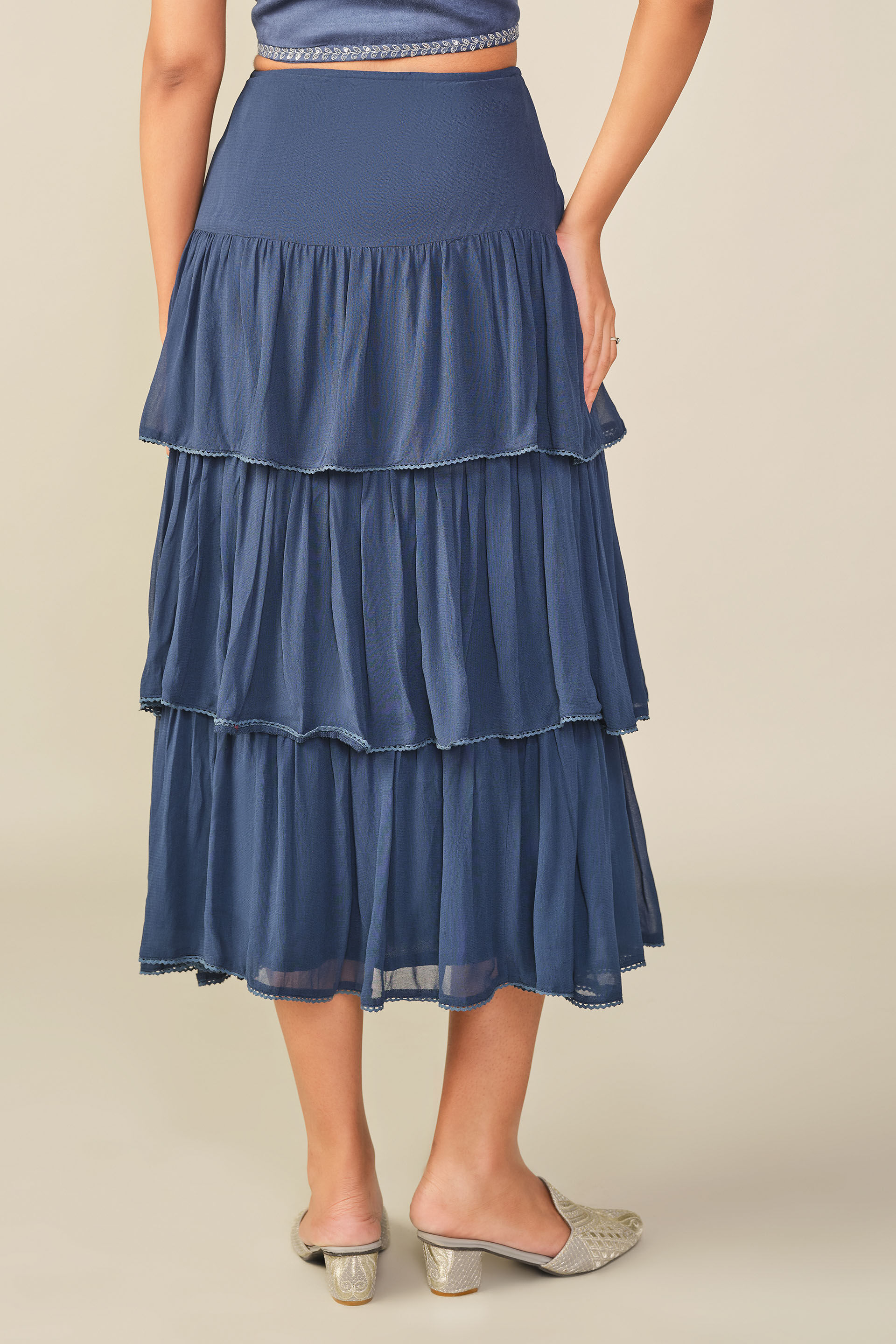 Tiered Solid Skirt in Blue, Blue, image 5