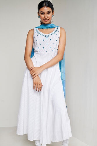 White Embroidered Fit & Flare Suit, White, image 3