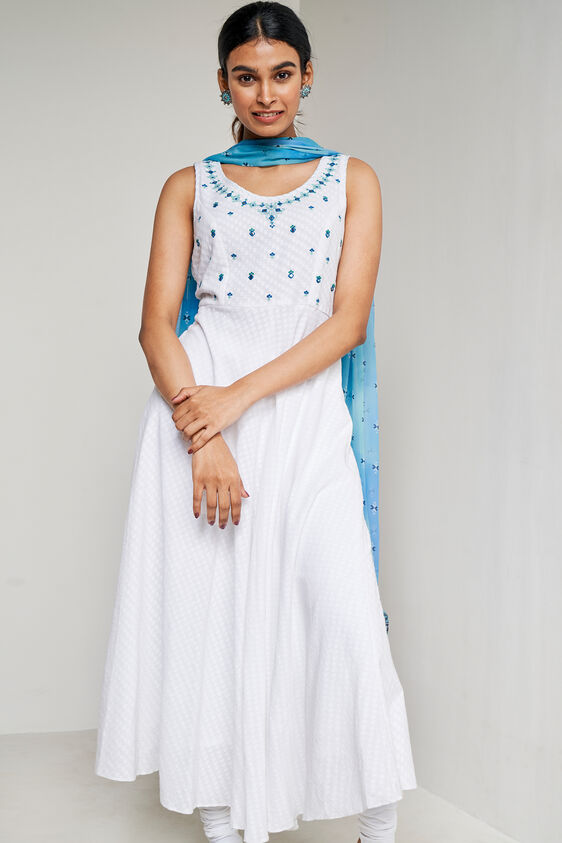 White Embroidered Fit & Flare Suit, White, image 3