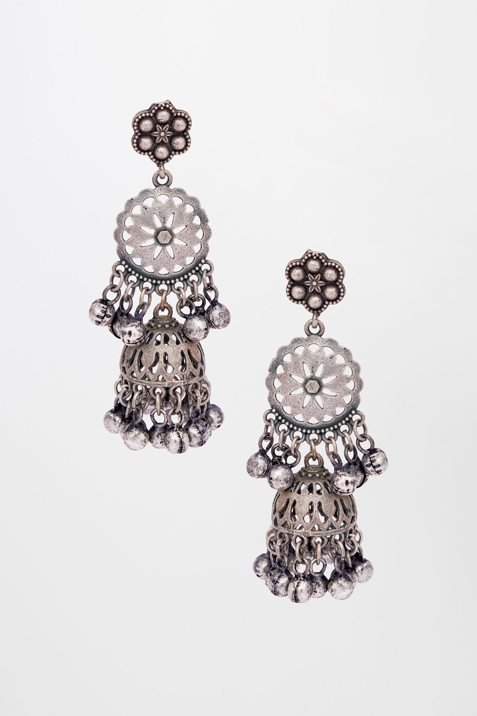 Buy Matsya Statement Silver Dangle Earrings Online | Paksha