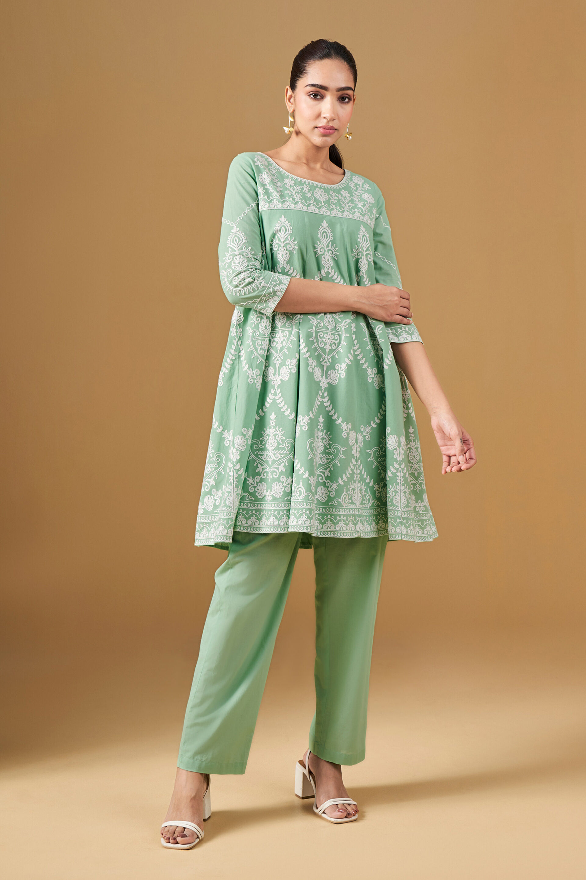 Aari Embroidery Mint Green Kurta Set, Mint, image 3