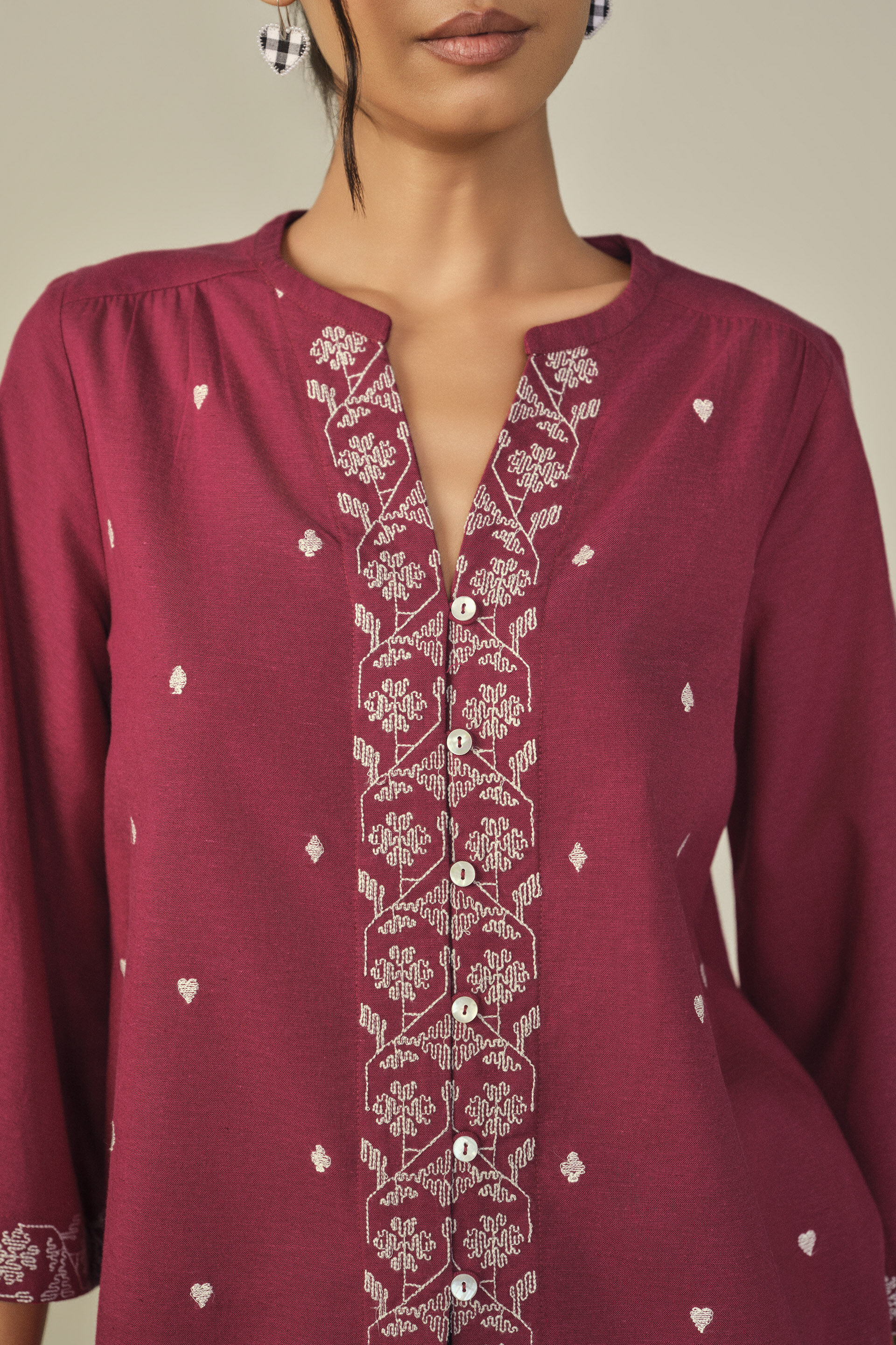 Embroidered Bell Sleeved Top in Red, Red, image 2