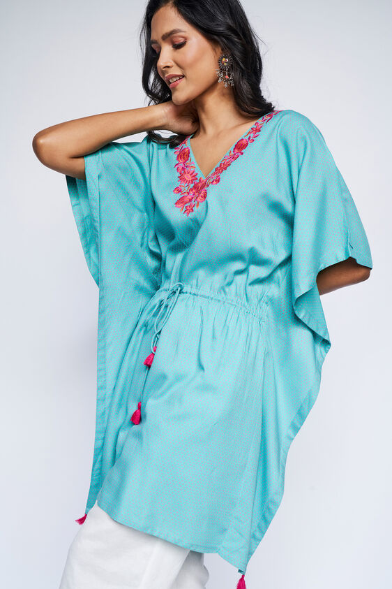 Teal Polka Dots Kaftan Tunic, Teal, image 2