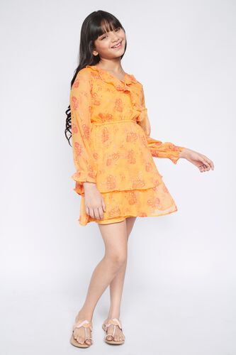 Orange Ruffles Floral Dress, Orange, image 3
