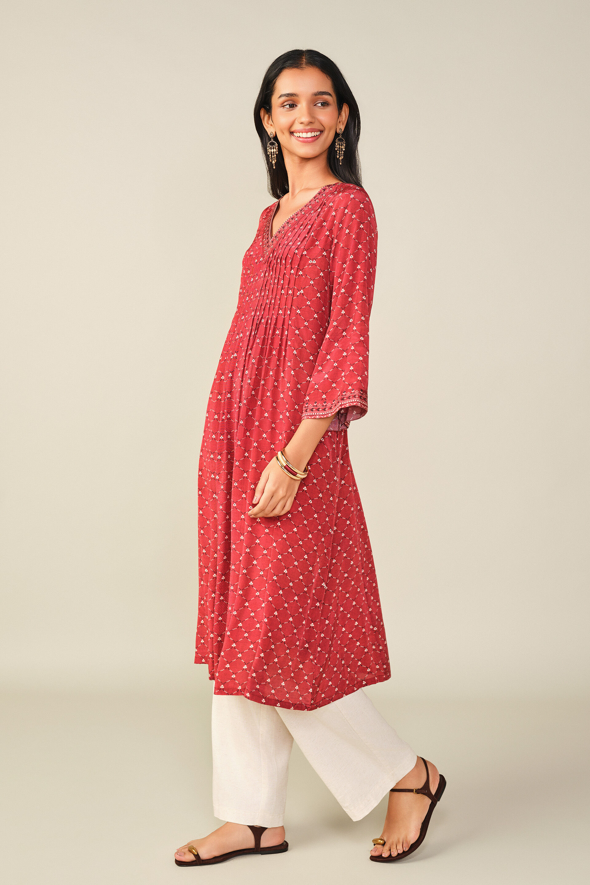 A-Line Printed Kurta in Maroon, Maroon, image 4