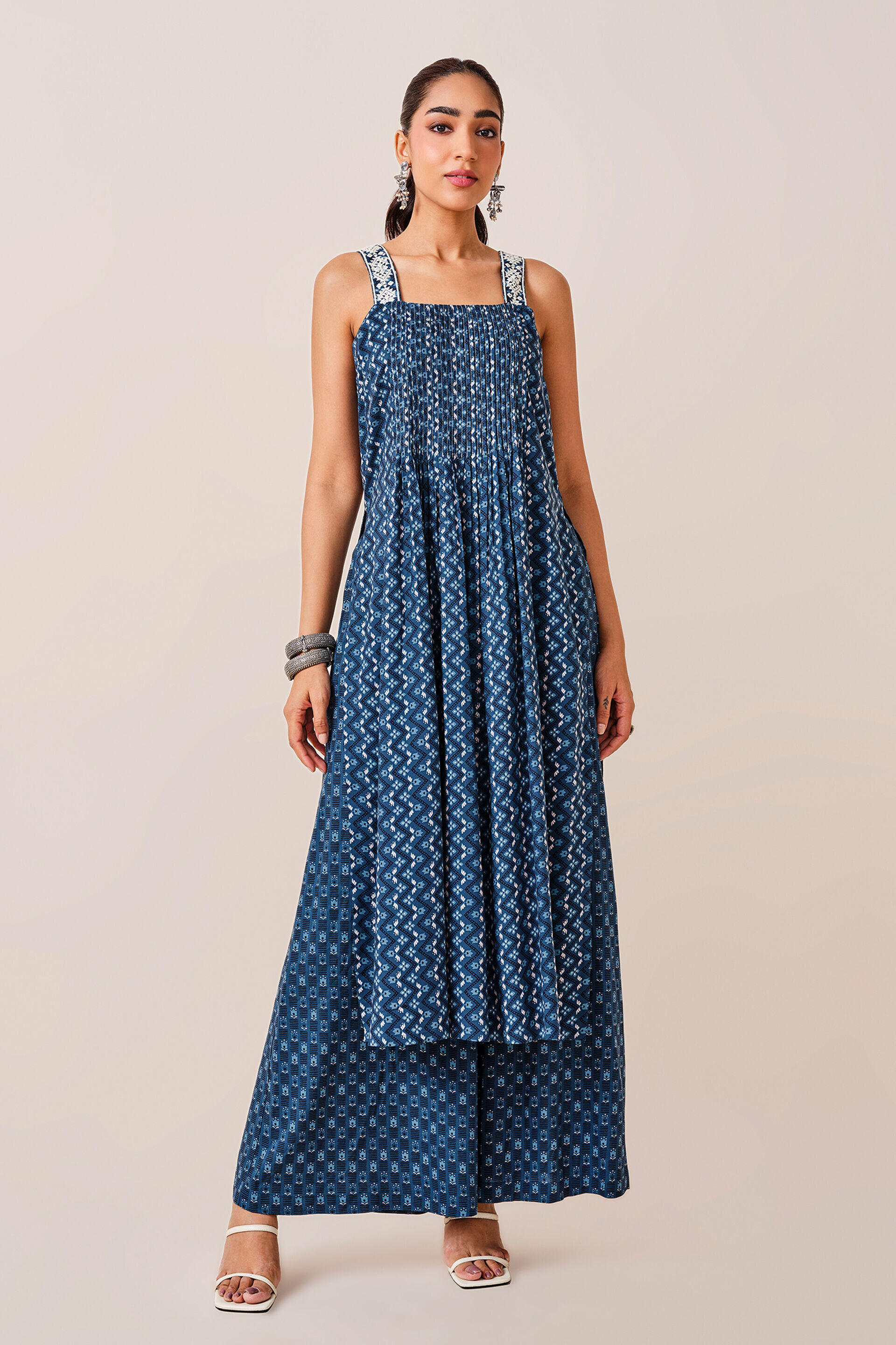 Indigo Chevron Print Viscose Kurta, Indigo, image 2