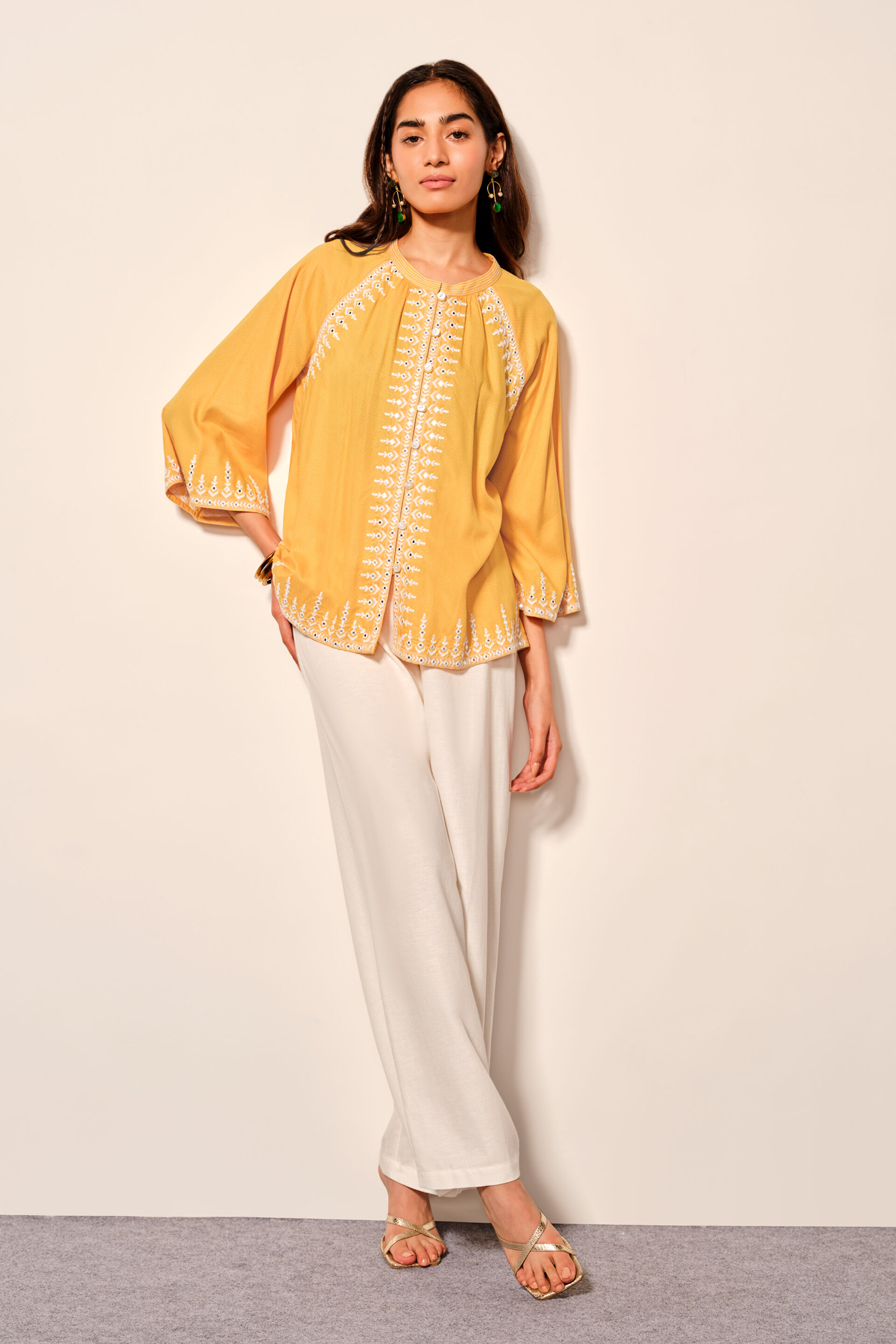 Mustard Viscose Front-Open Top, Yellow, image 2