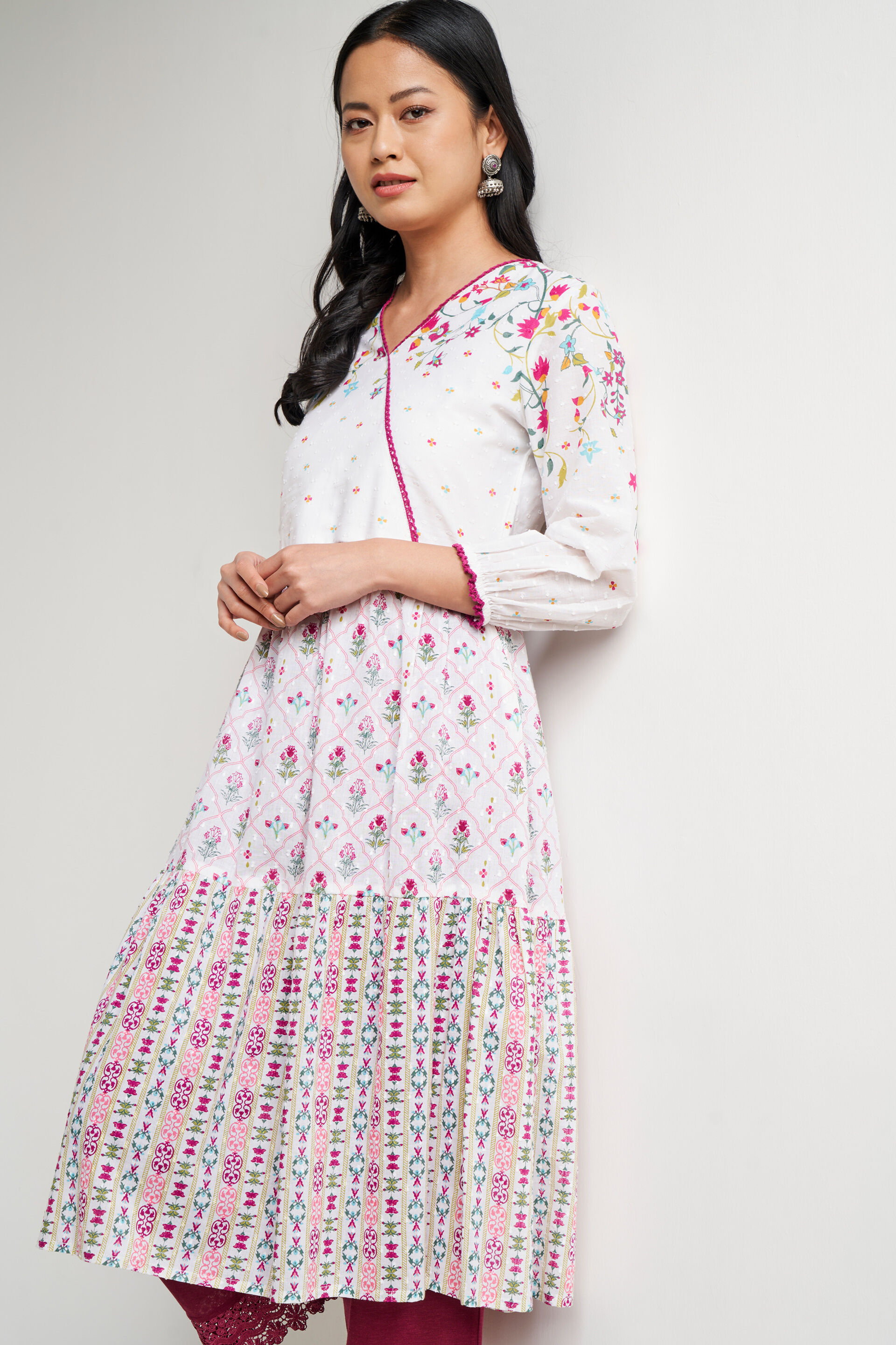 Off White Heavy Rayon Kurti with Embroidered Belt | Shreeji Clothing
