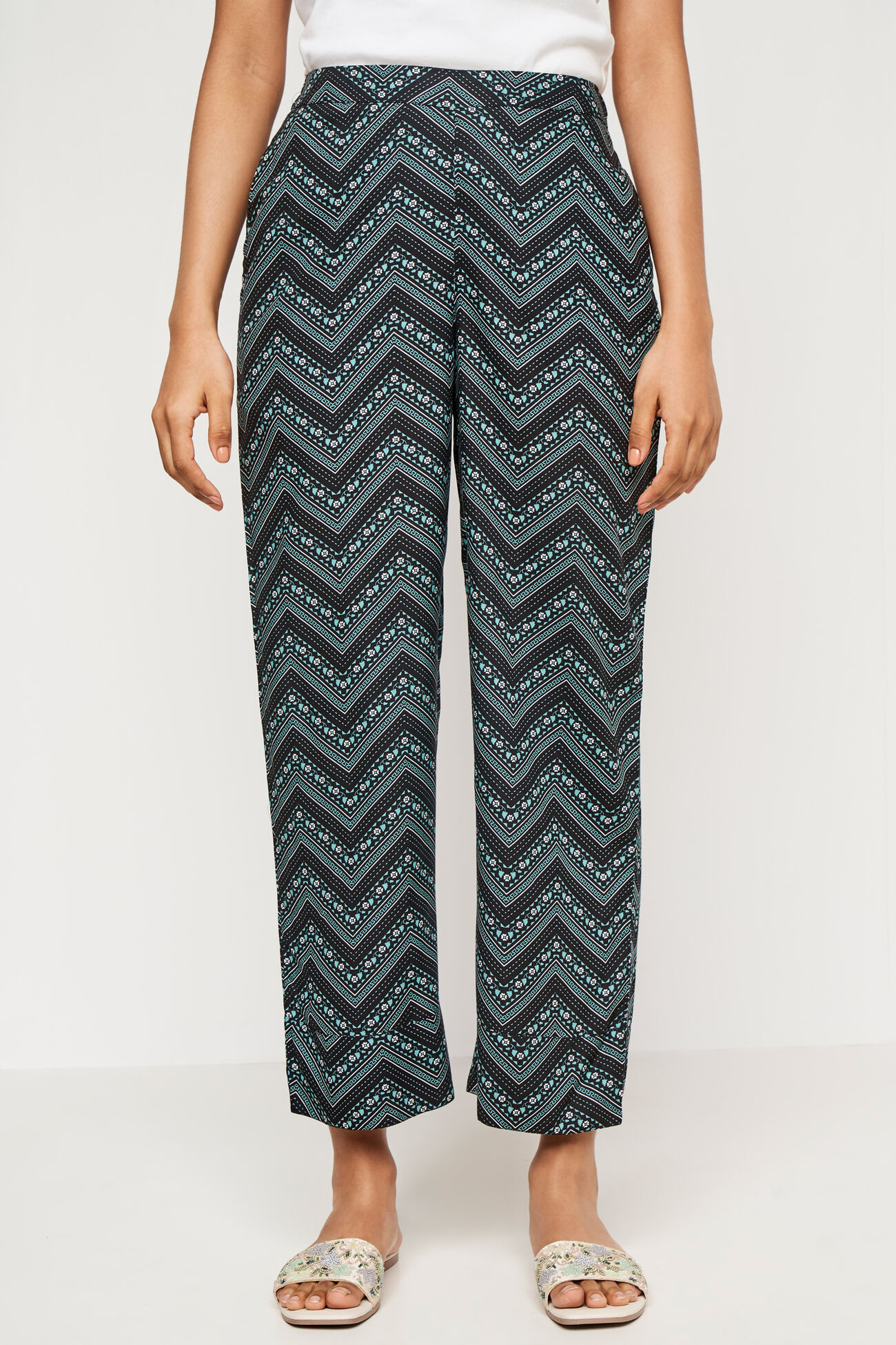 Black Straight Ethnic Motifs Bottom, Black, image 1