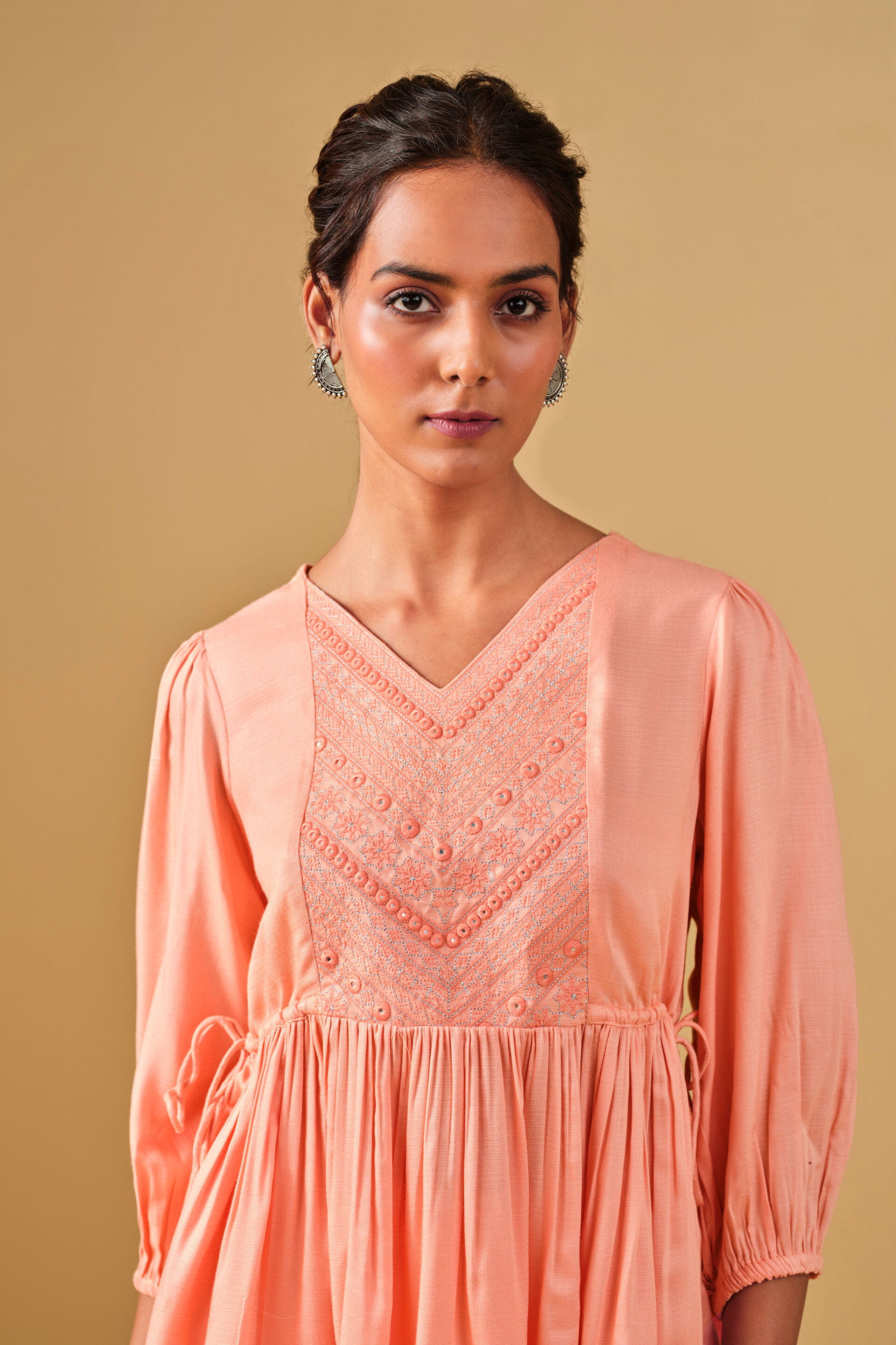 Embroidered Cotton Peach Top, Peach, image 4