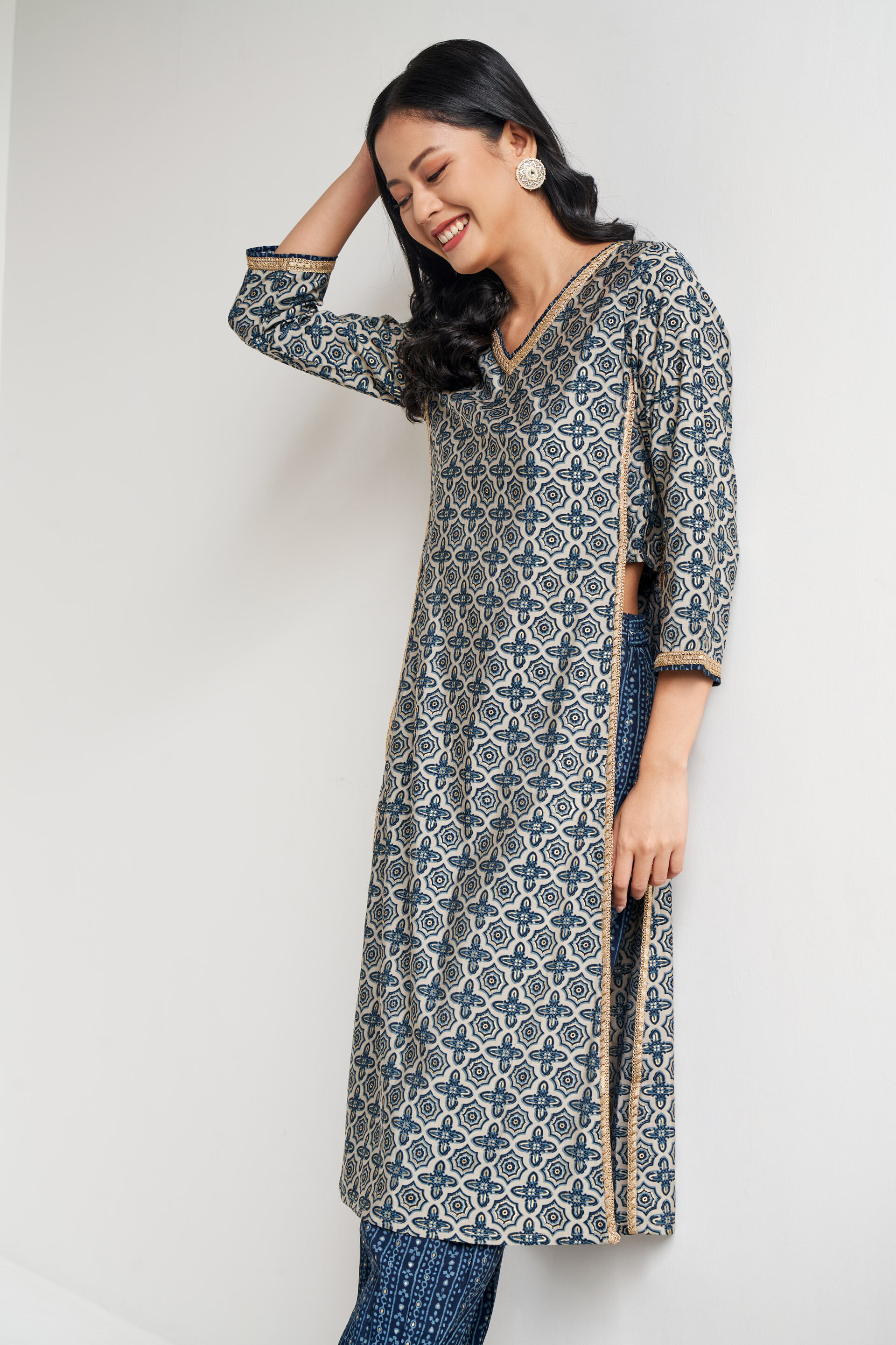 Dark Blue Geometric Lace Straight Set, Dark Blue, image 2