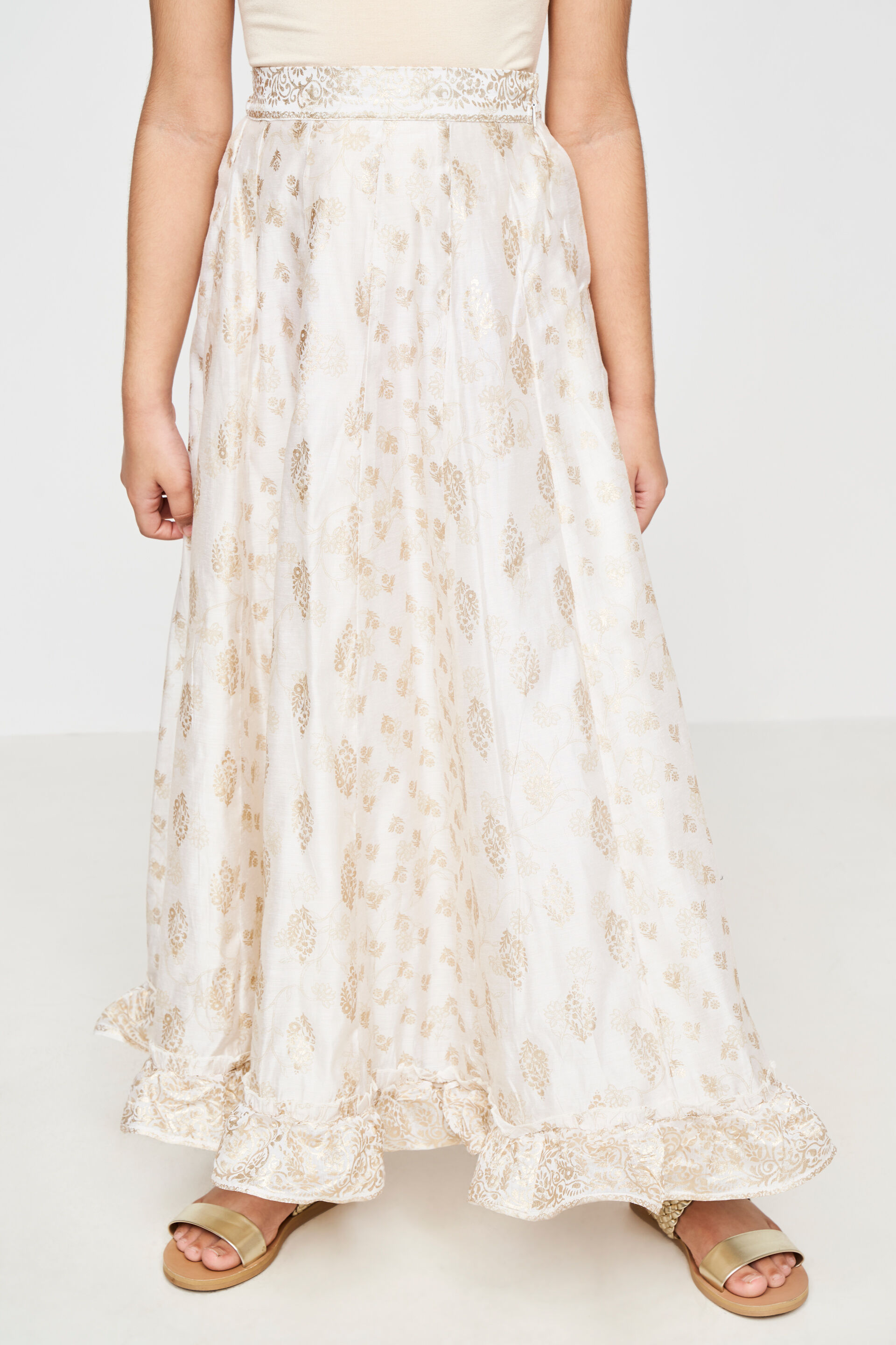 Off White Floral Flared Skirt, Off White, image 3