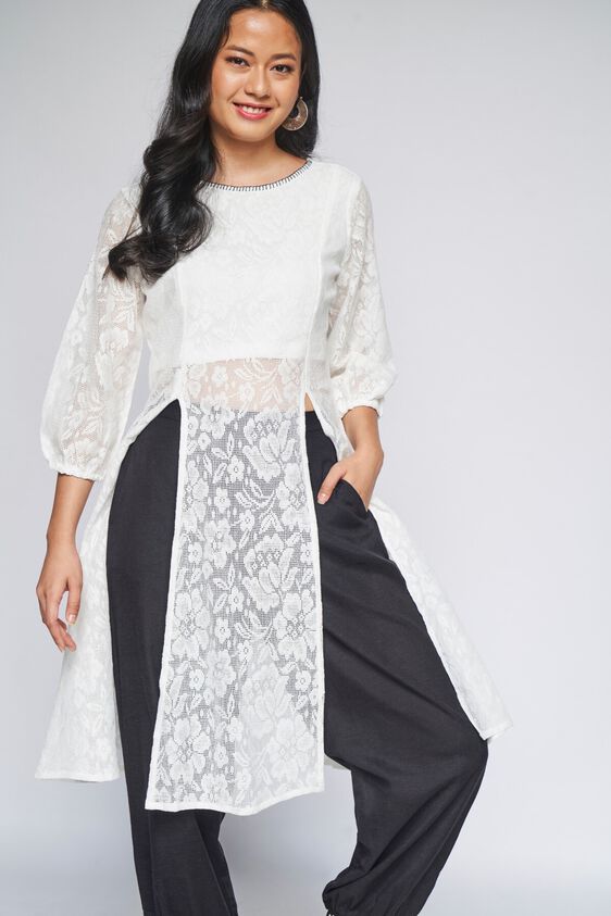 1 - White Solid A-Line Kurta, image 1