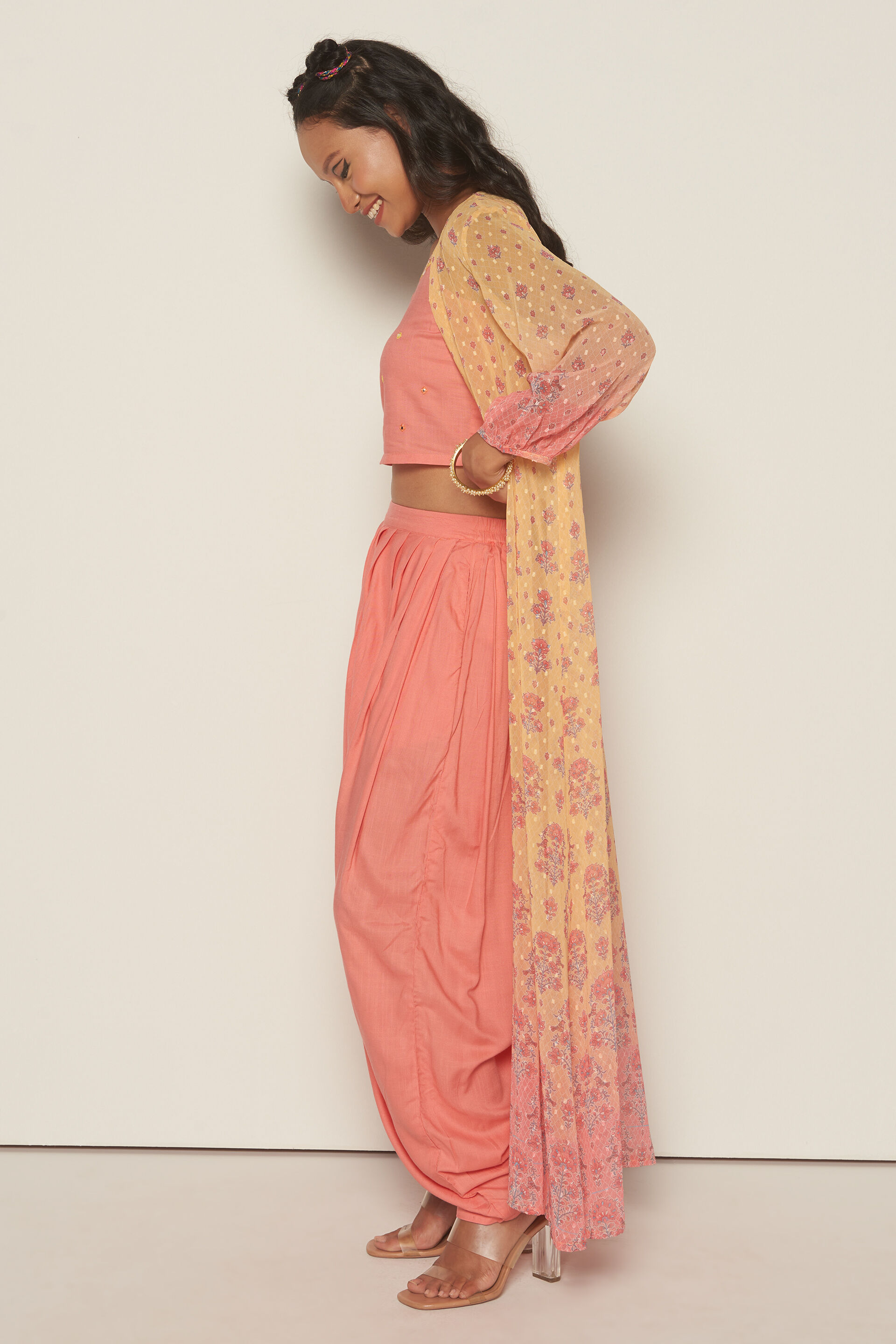 Cassata Dhoti Pant Set, Coral, image 5