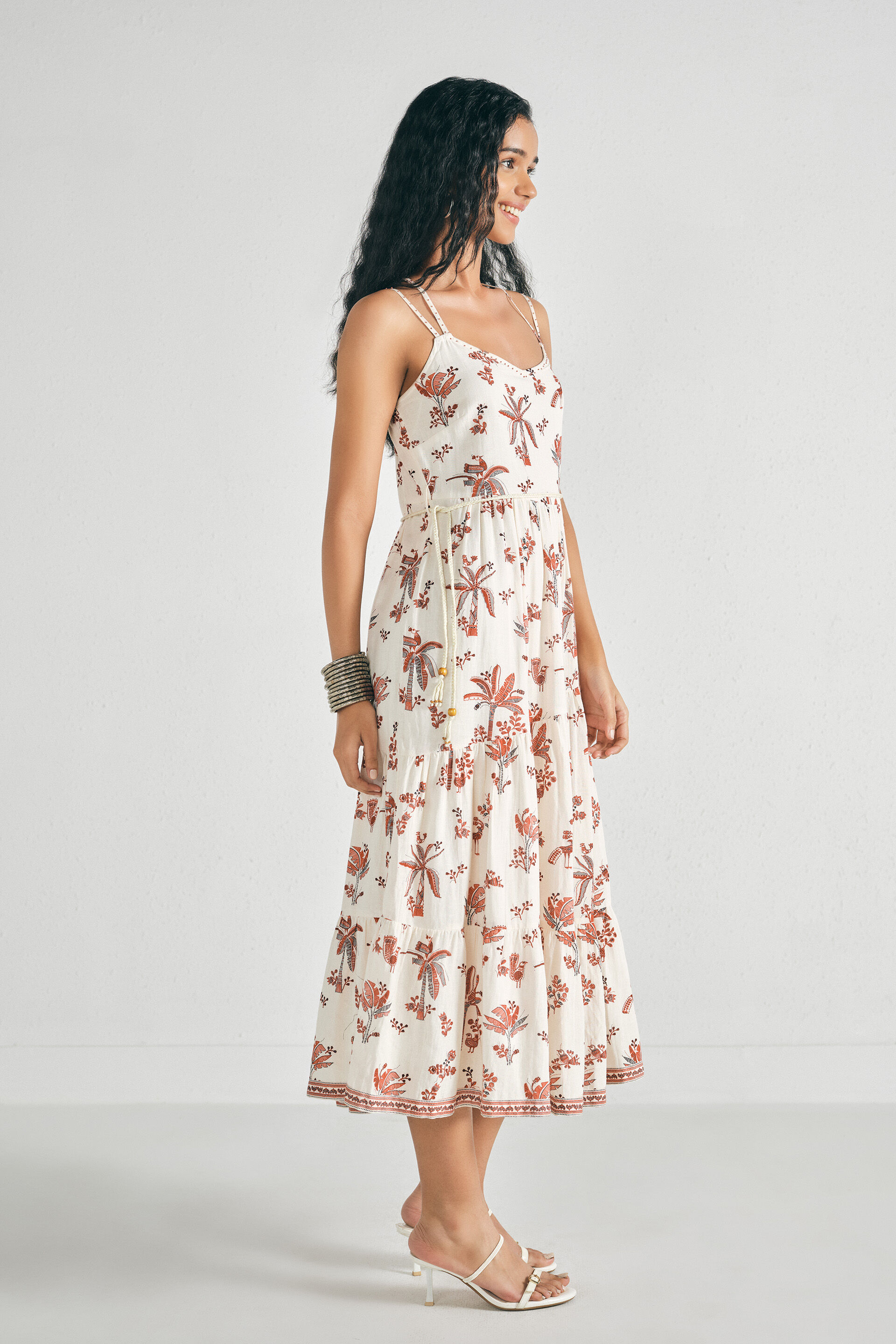 Flora Printed Midi Dress, Natural, image 5