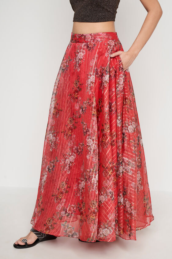 Pink Floral Flared Skirt, Pink, image 2