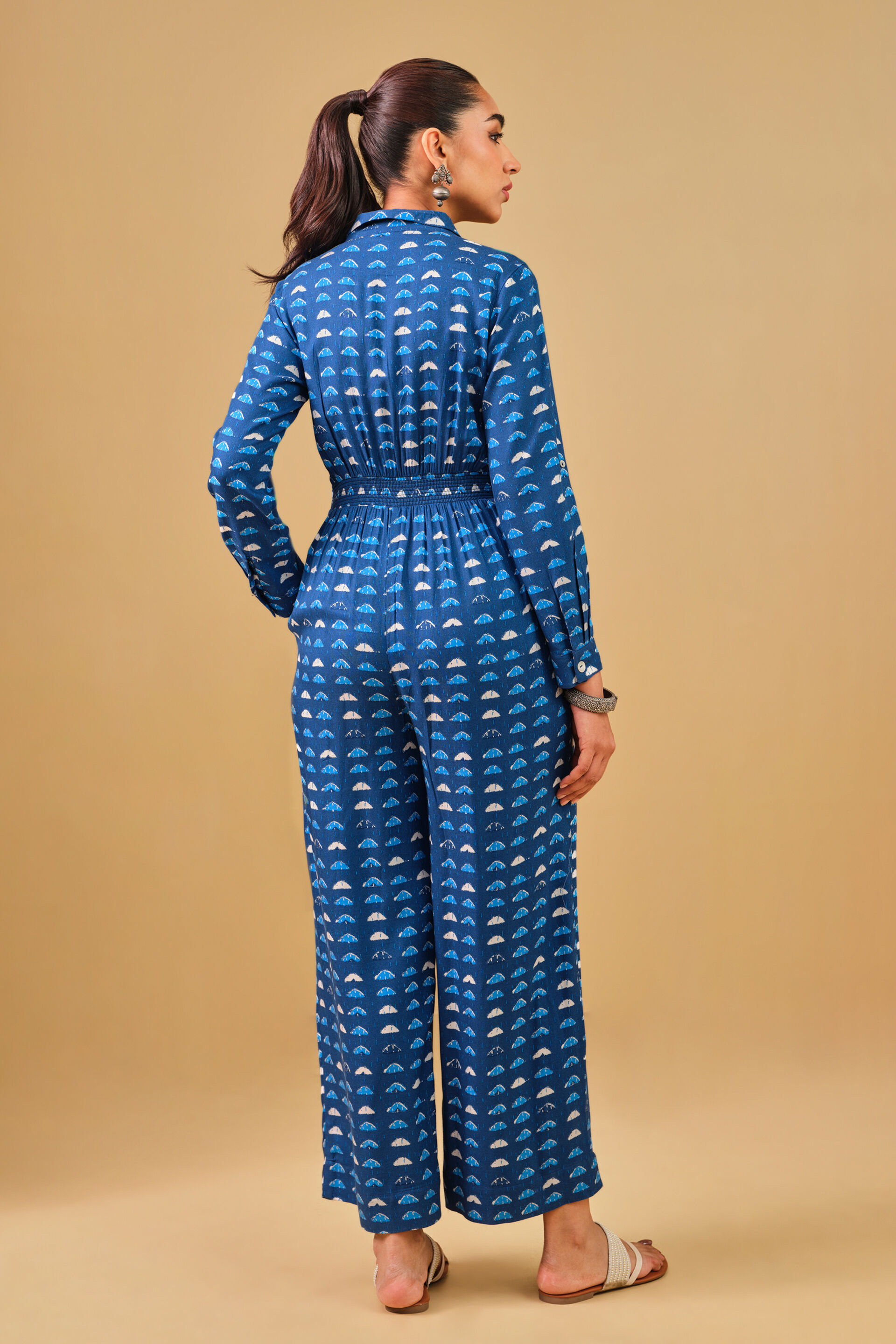 Geometric Blue Viscose Jumpsuit, Blue, image 8
