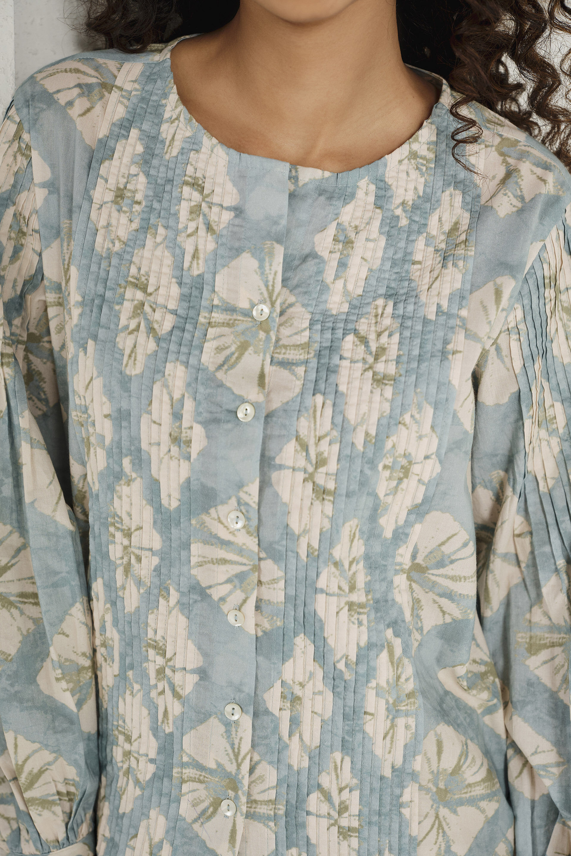 Muted Sage Pleated Cotton Top, Teal, image 5