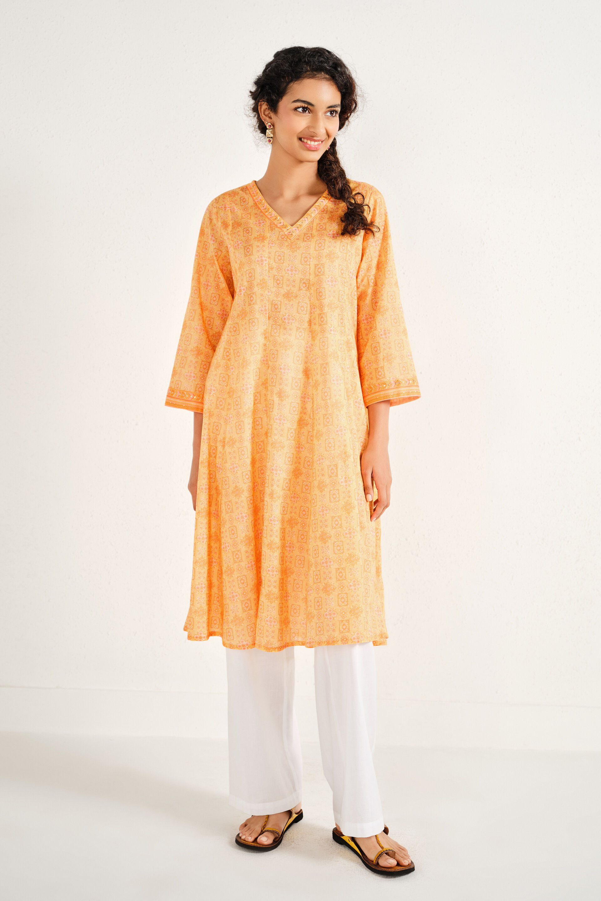 Asavari Yellow Cotton Kurta, Yellow, image 2