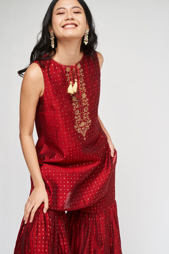 Maroon Foil Print Fit & Flare Suit, Maroon, image 1
