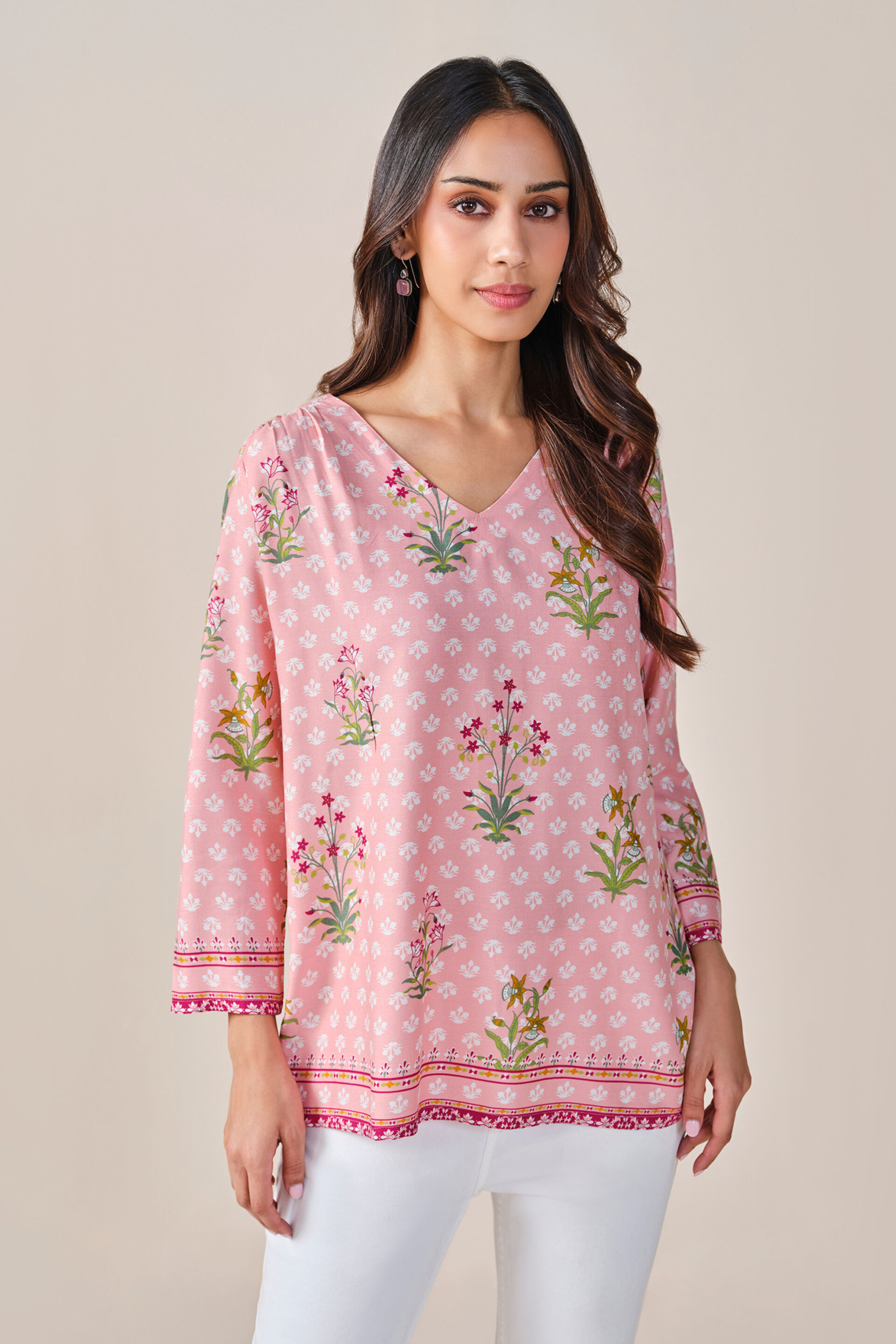 Pink Floral Print Viscose Top, Pink, image 2