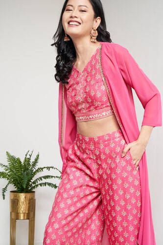 Pink Floral Embroidered Cropped Set, Pink, image 3