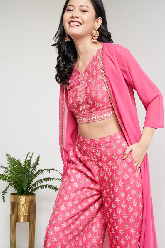 Pink Floral Embroidered Cropped Set, Pink, image 3