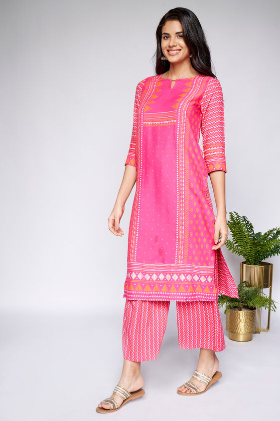 2 - Pink Regular A-Line Kurta, image 2