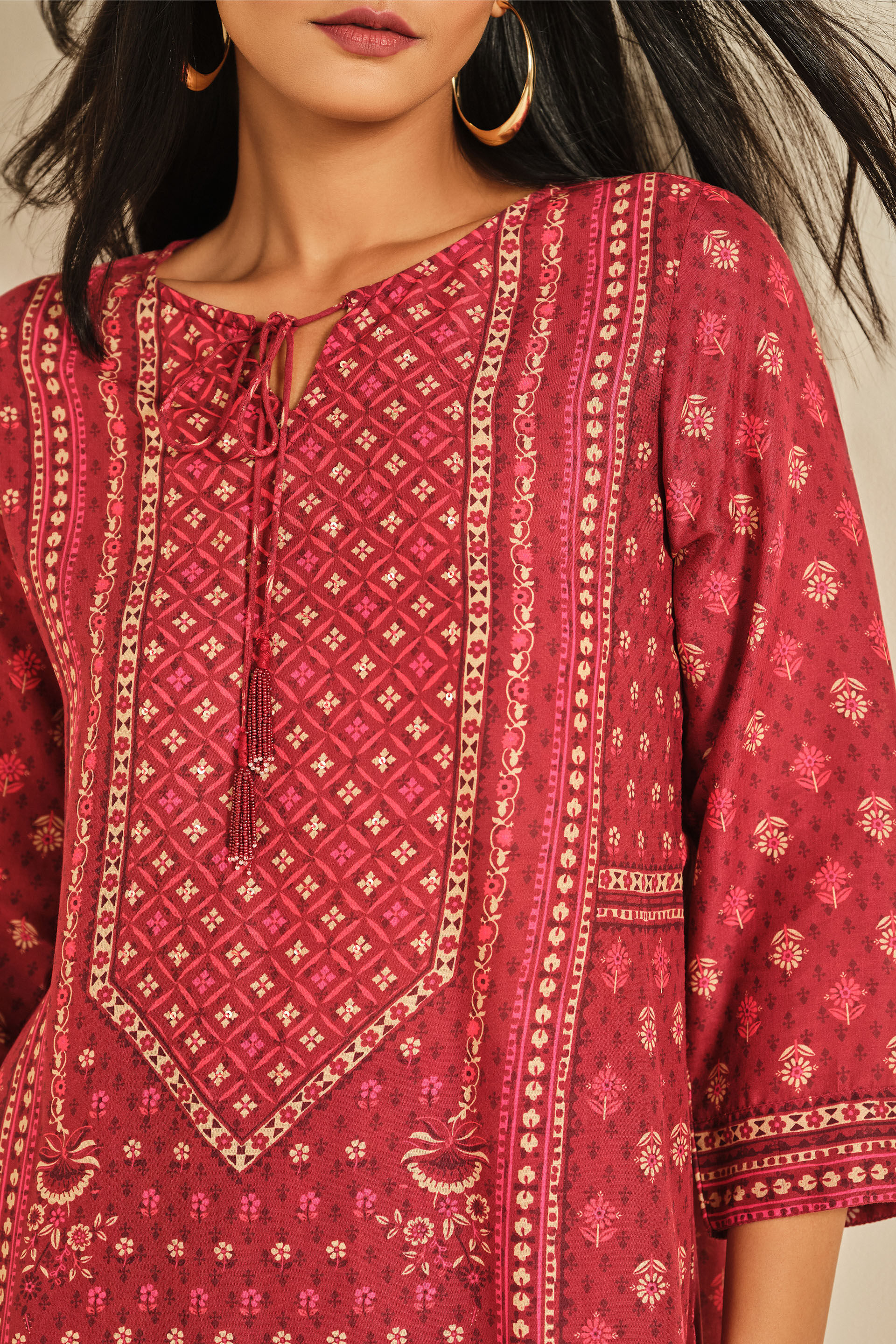 Rangreza Kurta Set, Red, image 3