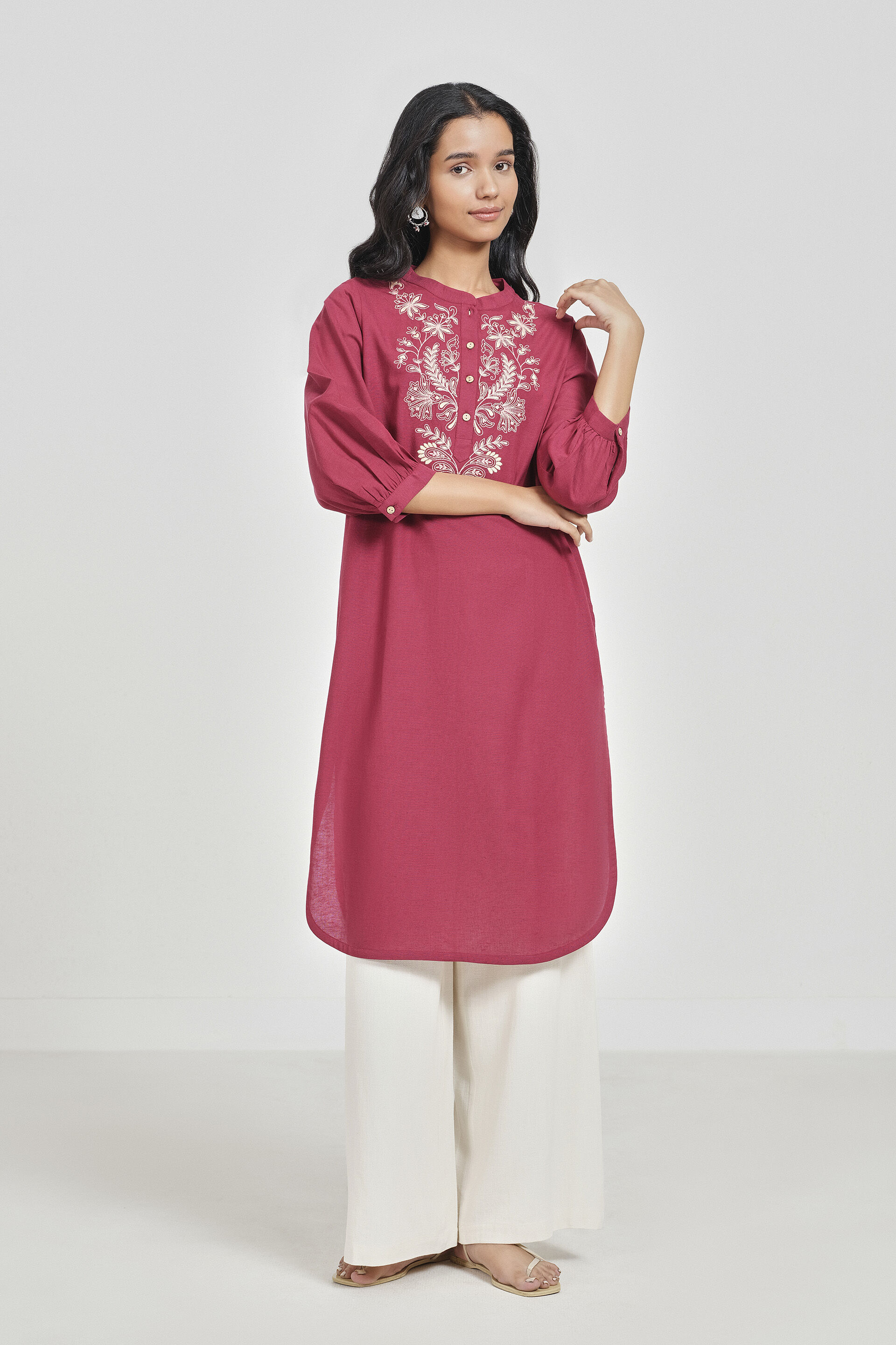 Misha Embroidered Maroon Kurta, Maroon, image 4