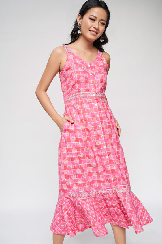 1 - Pink Floral Printed Trapeze Dress, image 1