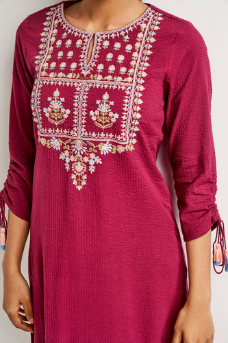 Wine Solid Straight Kurta, Wine, image 5