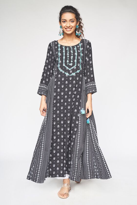3 - Black Embroidered Fit and Flare Kurta, image 3