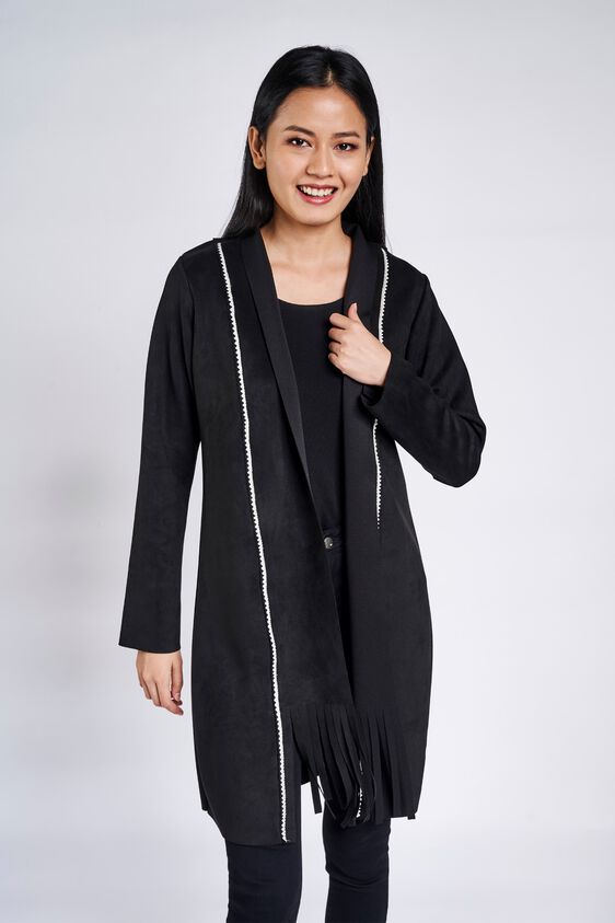 2 - Black Fringed Sheath Longline Shrug, image 2