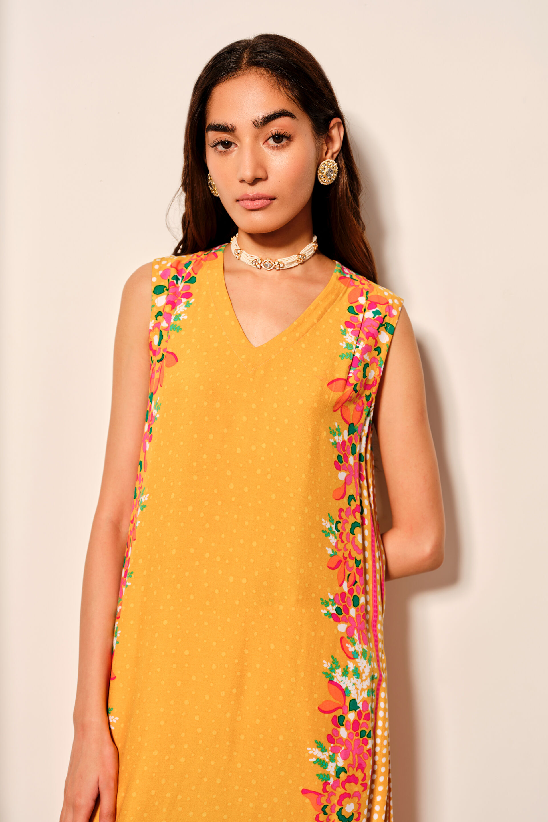 Mustard India-Inspired Floral Print Kurta Set, Mustard, image 6