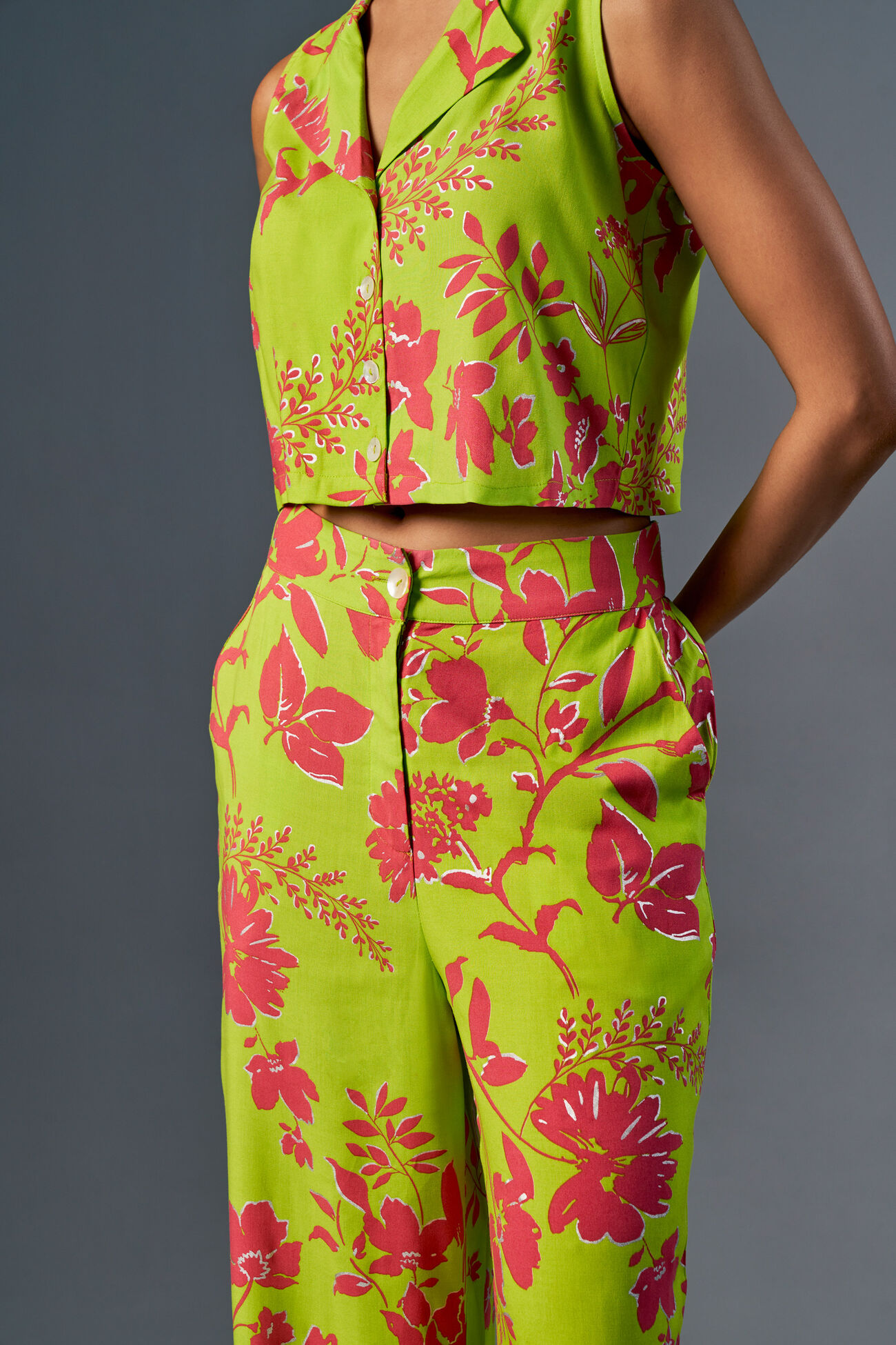 Flower Power Crop Co-Ord, Lime, image 6