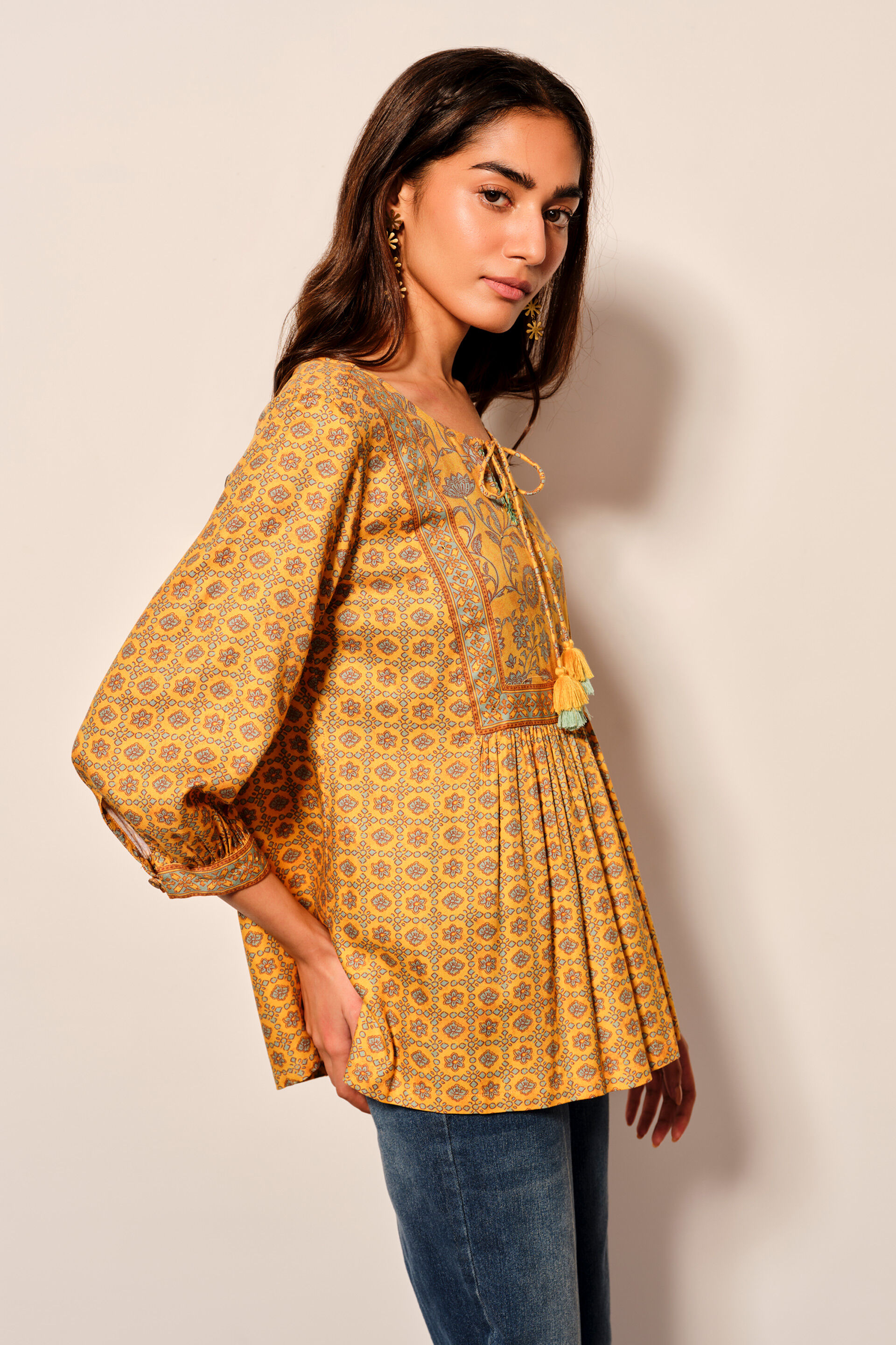 Mustard Tassel Short Top, Mustard, image 2