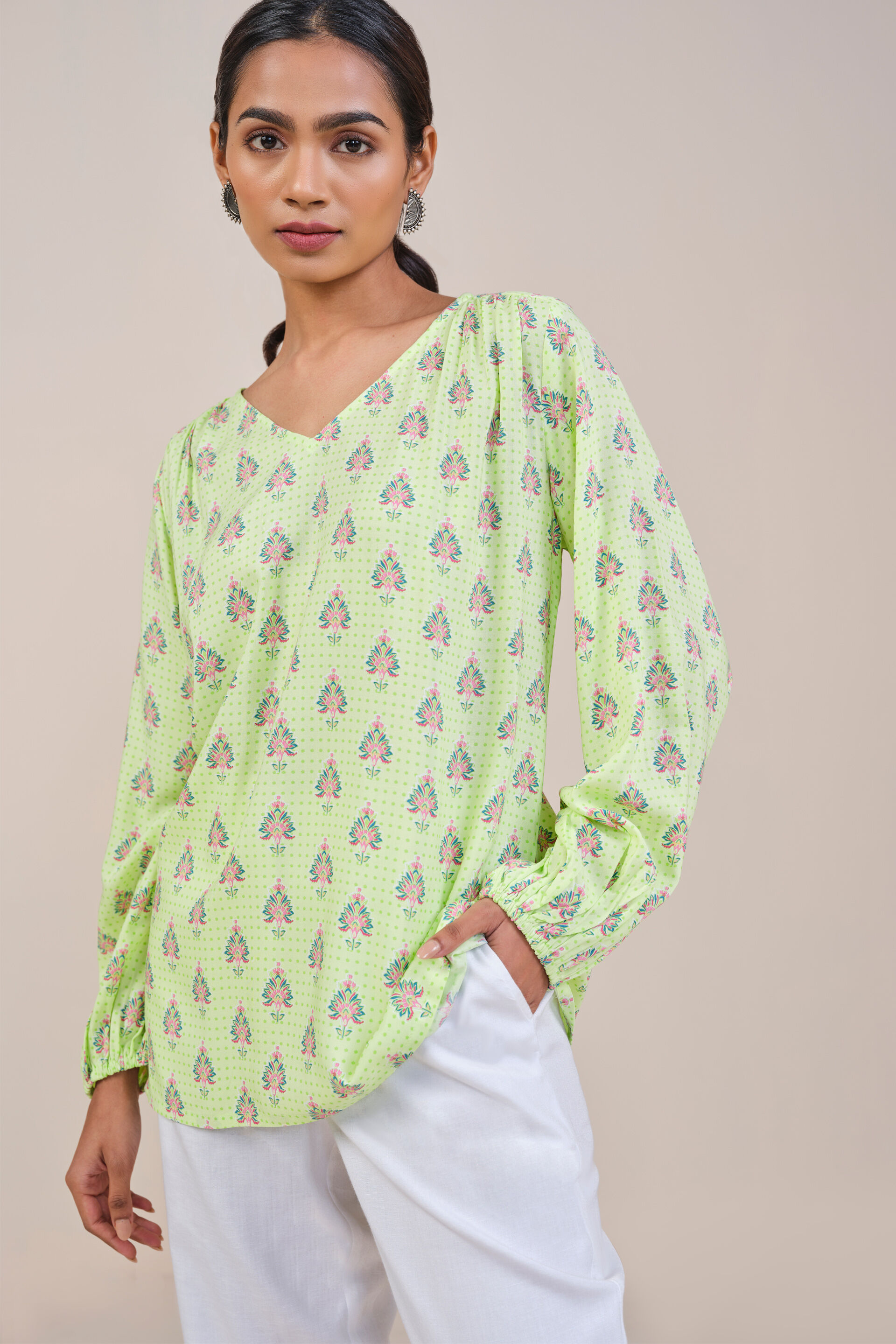 Mint Indian-Inspired Print Top, Mint, image 4