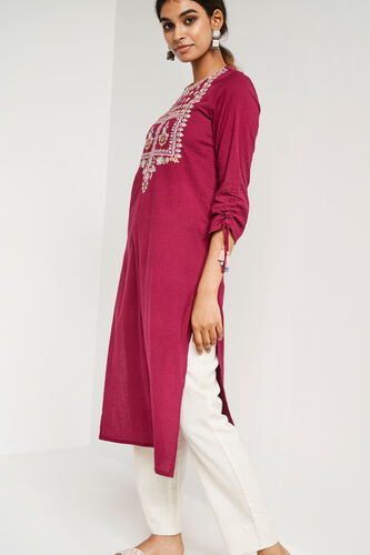 Wine Solid Straight Kurta, Wine, image 4