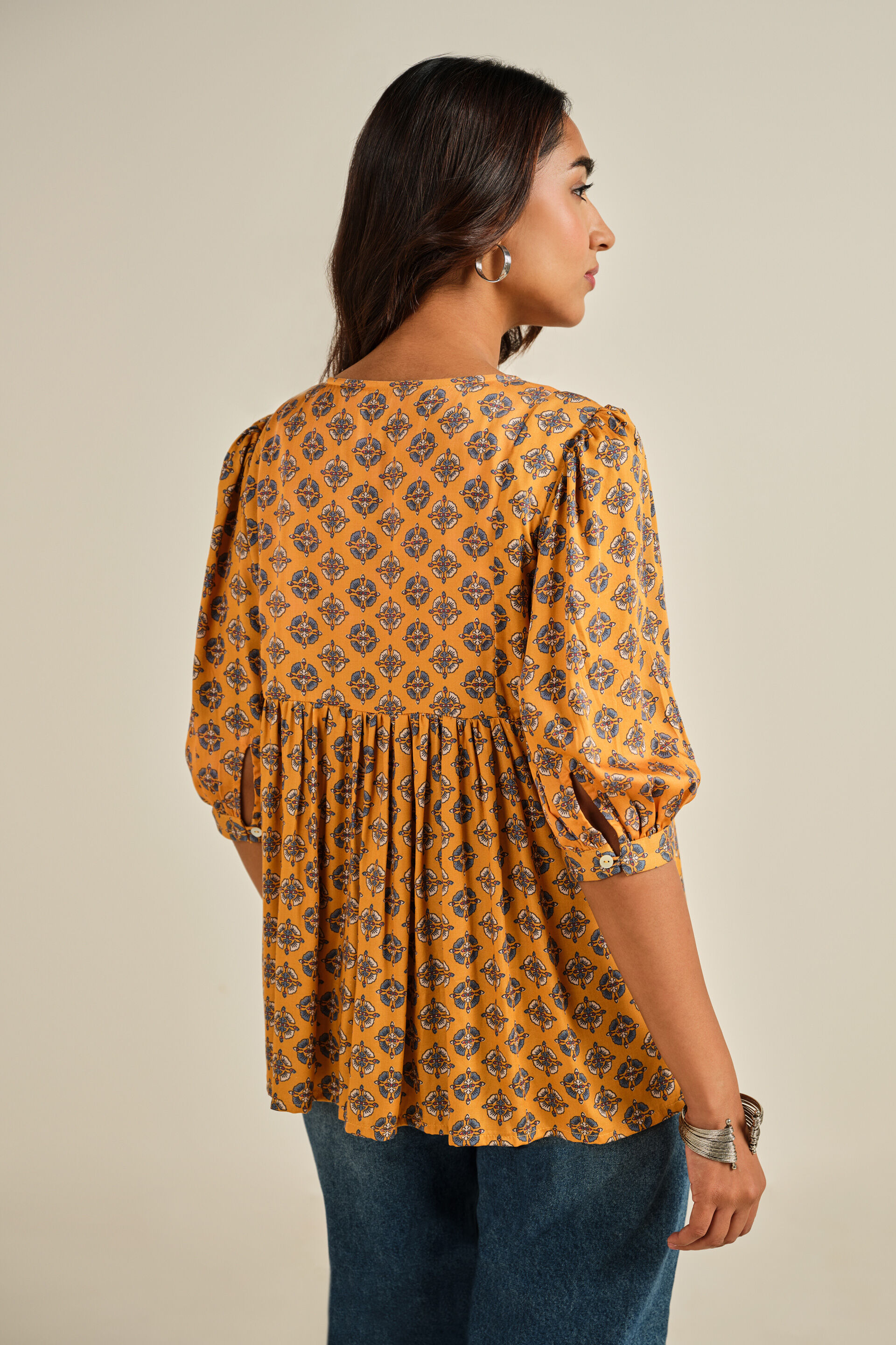 Rangrez Printed Top, Mustard, image 6