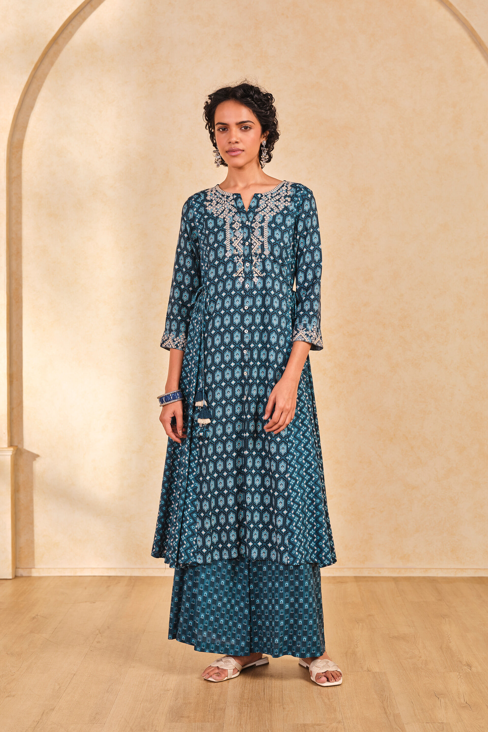 India-Inspired Printed Viscose Kurta, Indigo, image 5