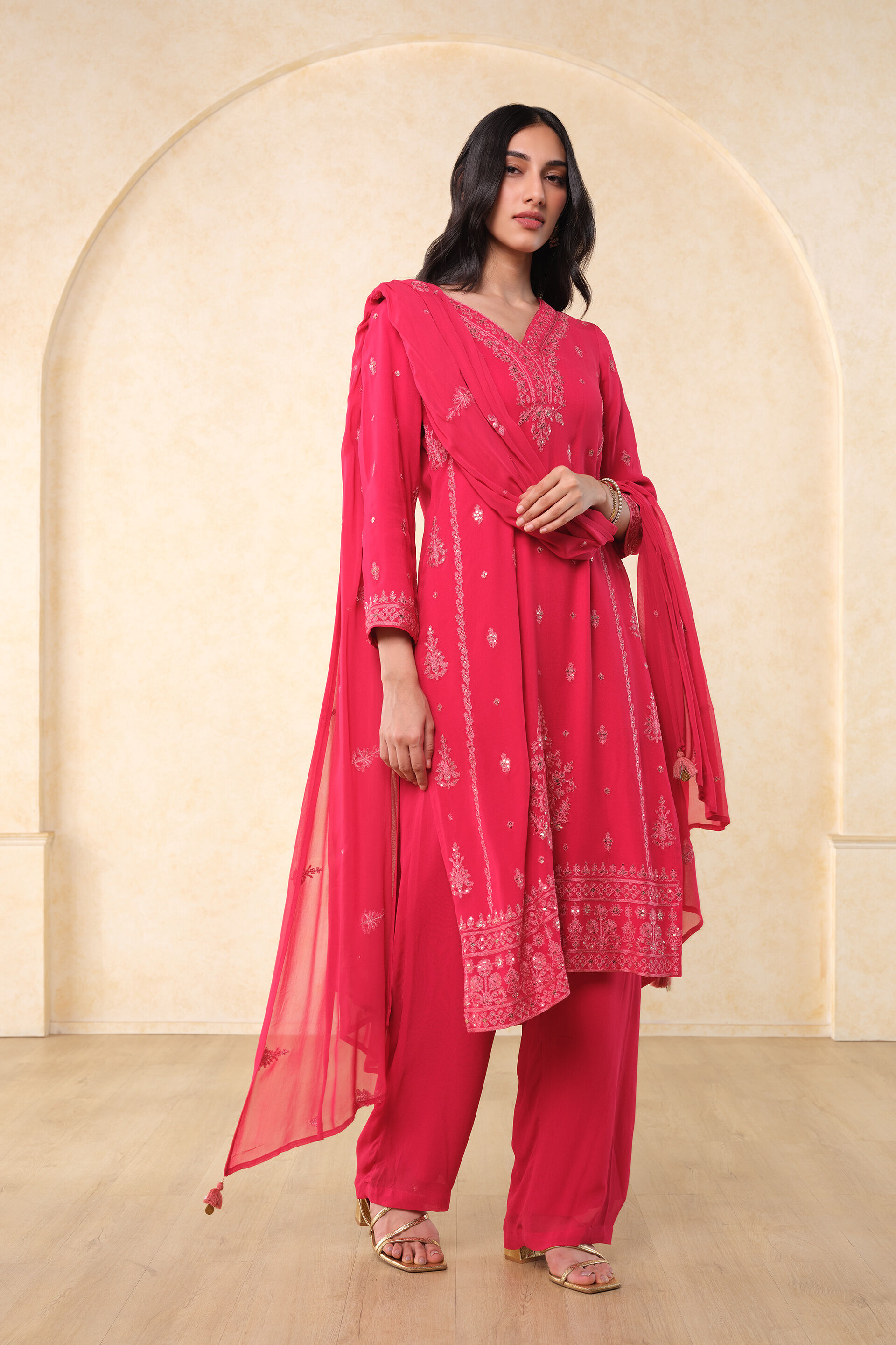 Gulab Sherbet Kurta Set, Red, image 2