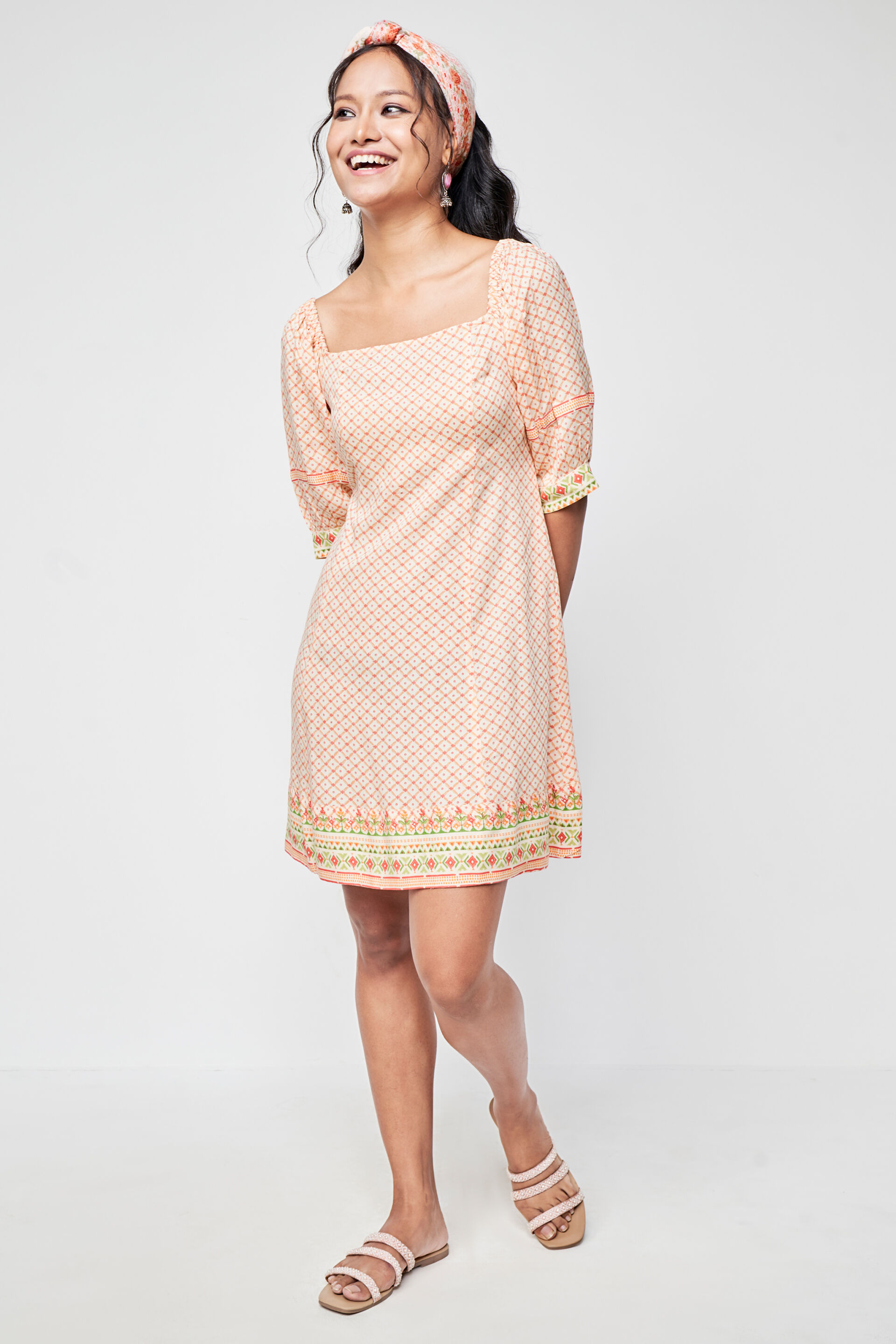 Off White Geometric Flared Dress, Off White, image 3