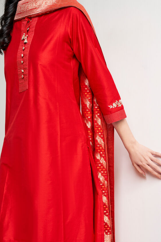 Red Ethnic Motifs Straight Suit, Red, image 5