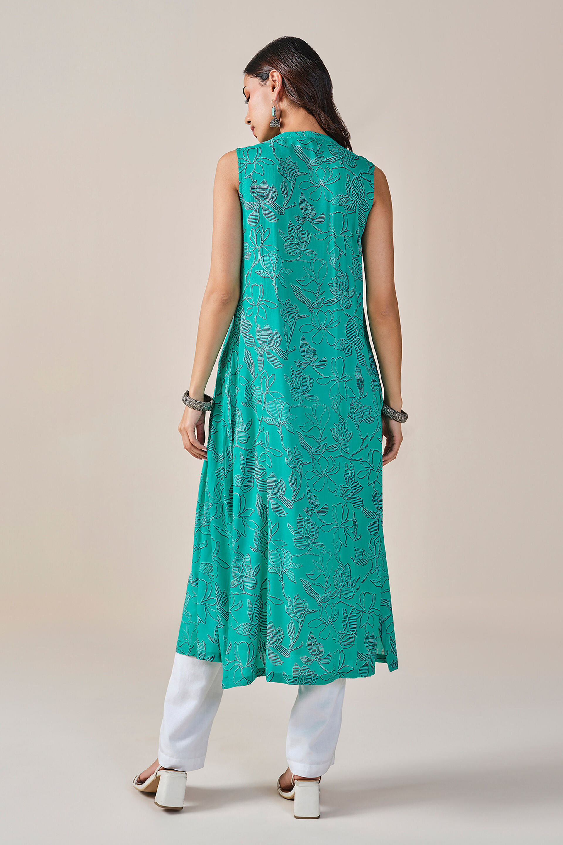Floral Print Viscose Kurta, Mint, image 6